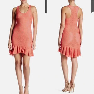 DRESS THE POPULATION 'WENDY" SLEEVELESS LACE CORAL DRESS NWT SIZE SMALL